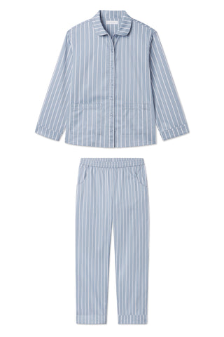 Poplin Piped Pants Set in Dusty Blue Stripe