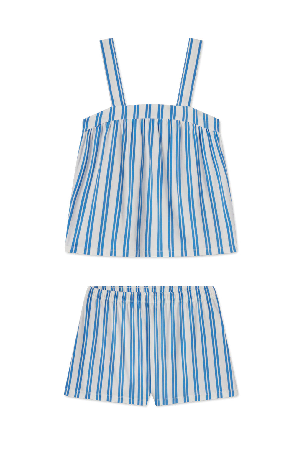 The DreamModal Daydream Shorts Set in Regatta Stripe is a comfy two-piece pajama with a sleeveless wide-strap top and matching elastic-waistband shorts.