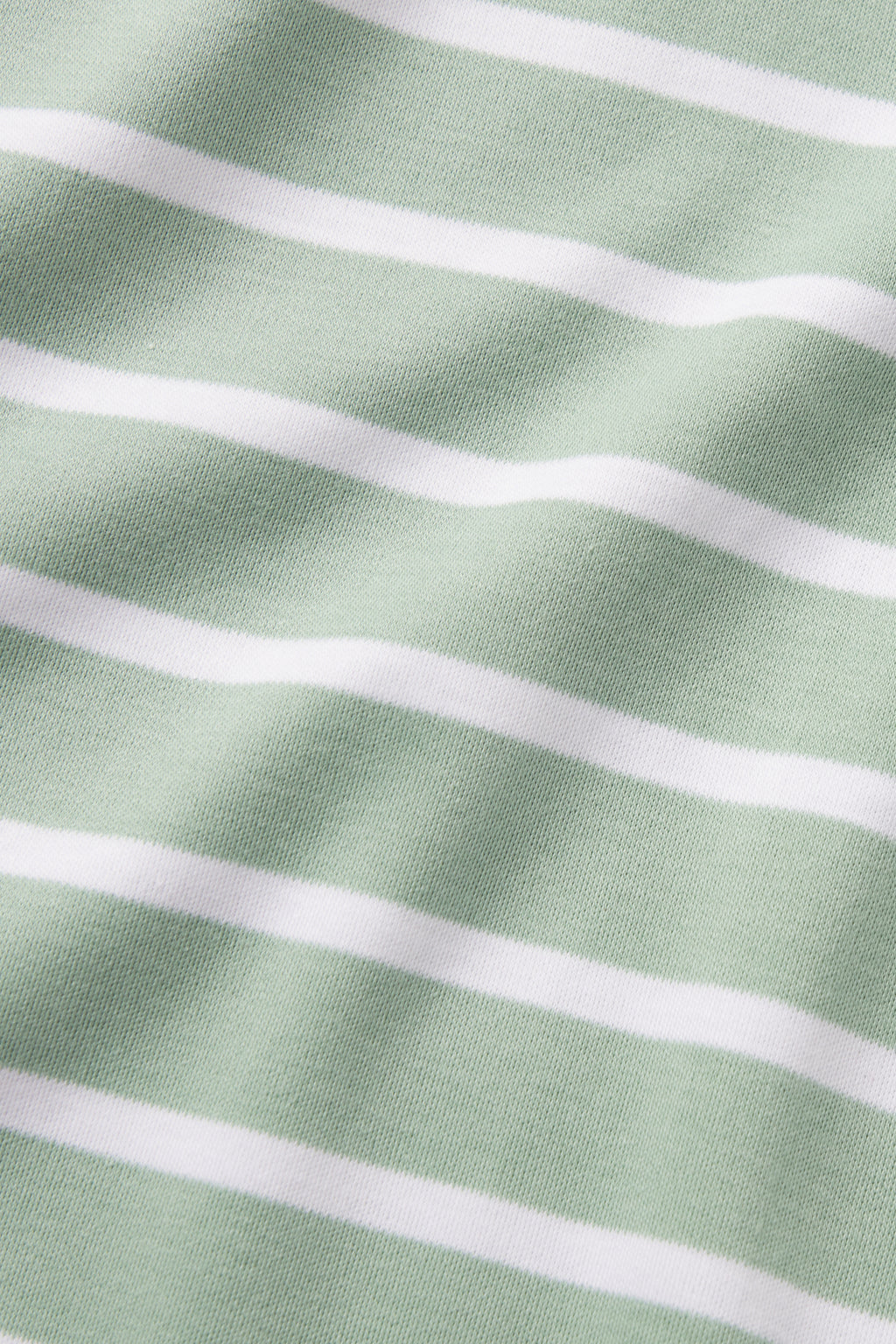Close-up of the Pima Crew Long-Long Set in Granite Green Anchor Stripe, featuring light green Pima Cotton with horizontal white stripes, soft texture, and gentle folds—ideal for cozy long-sleeve crewneck styles.