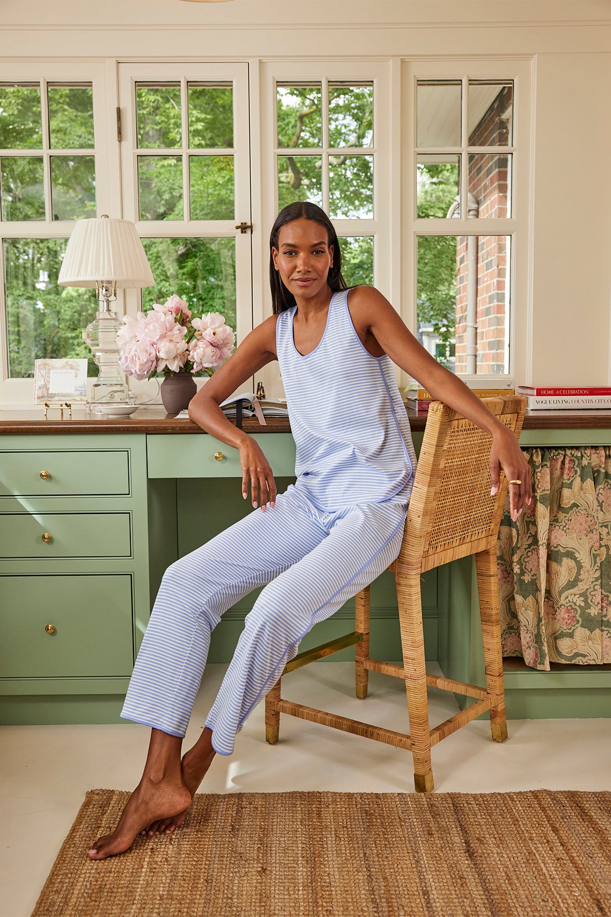 LAKE | Women | Pima Cotton Pajamas | Hydrangea Pima Tank-Long Set