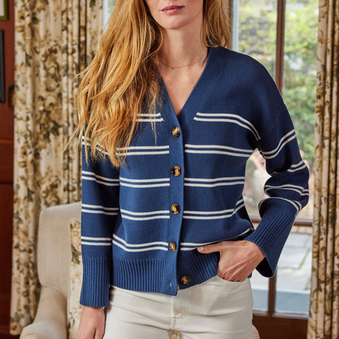 LAKE Women Lounge Navy Ivory Stripe Nora Cardigan