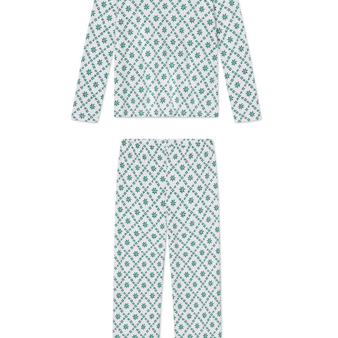 Pima Crew Long-Long Set in Classic Green Lattice