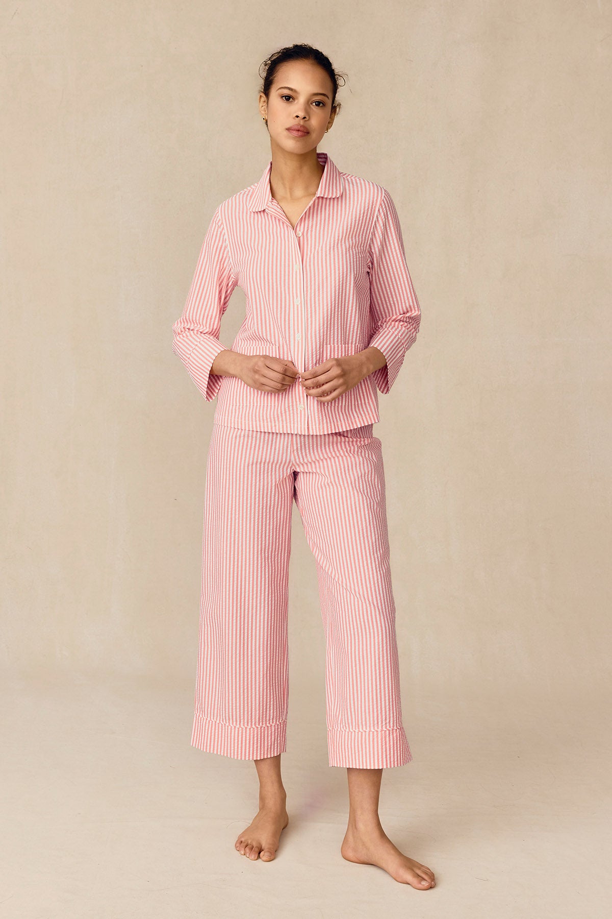 LAKE | Women | Cotton Pajamas | Gelato Seersucker Georgie Pocket