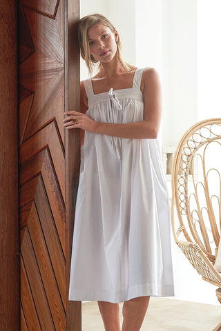 LAKE Women Poplin Cotton Pajamas White Poplin Caroline Nightgown