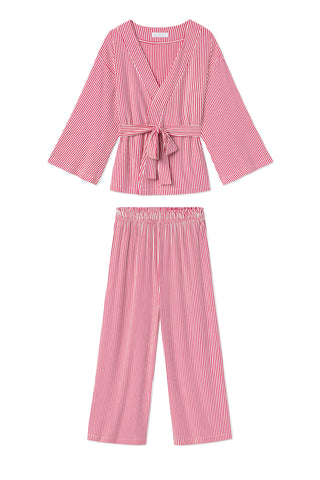 DreamKnit Kimono Pajama Set in Red Stripe