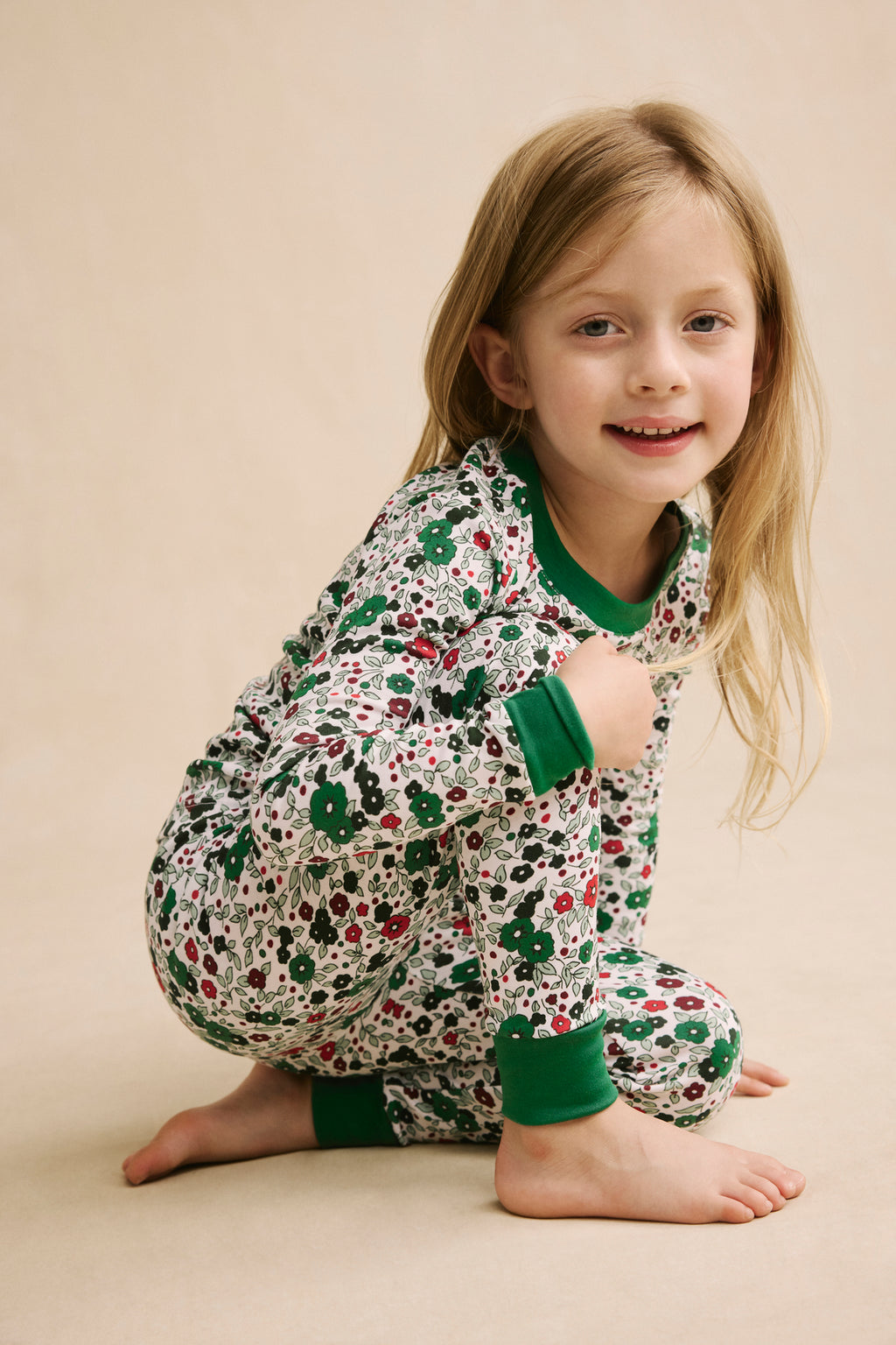 Kids Long-Long Set in Classic Green Vivian Floral - Main Image 2