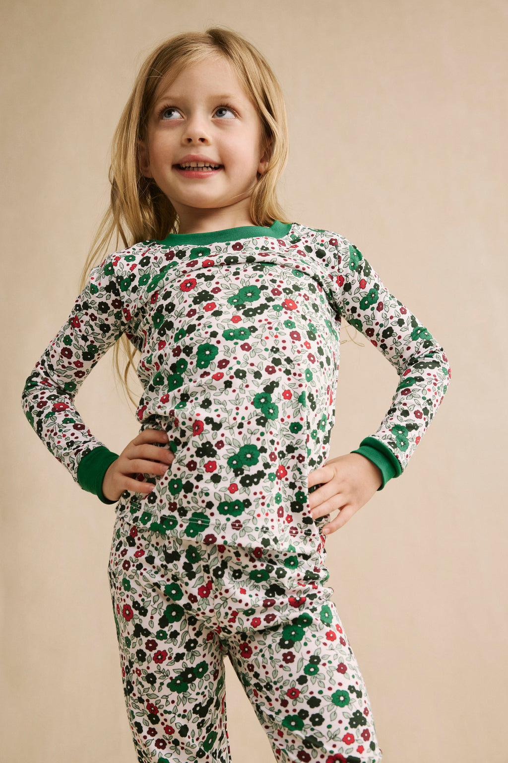 Kids Long-Long Set in Classic Green Vivian Floral - Main Image 1
