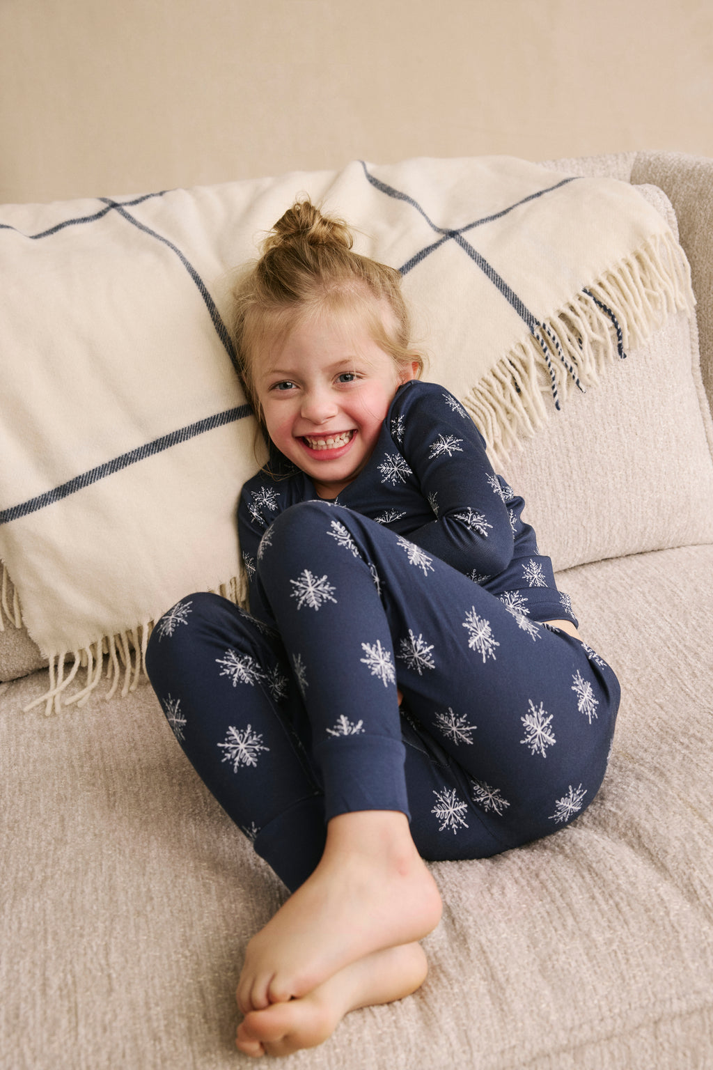 Kids Long-Long Set in English Navy Snowflakes - Main Image 1