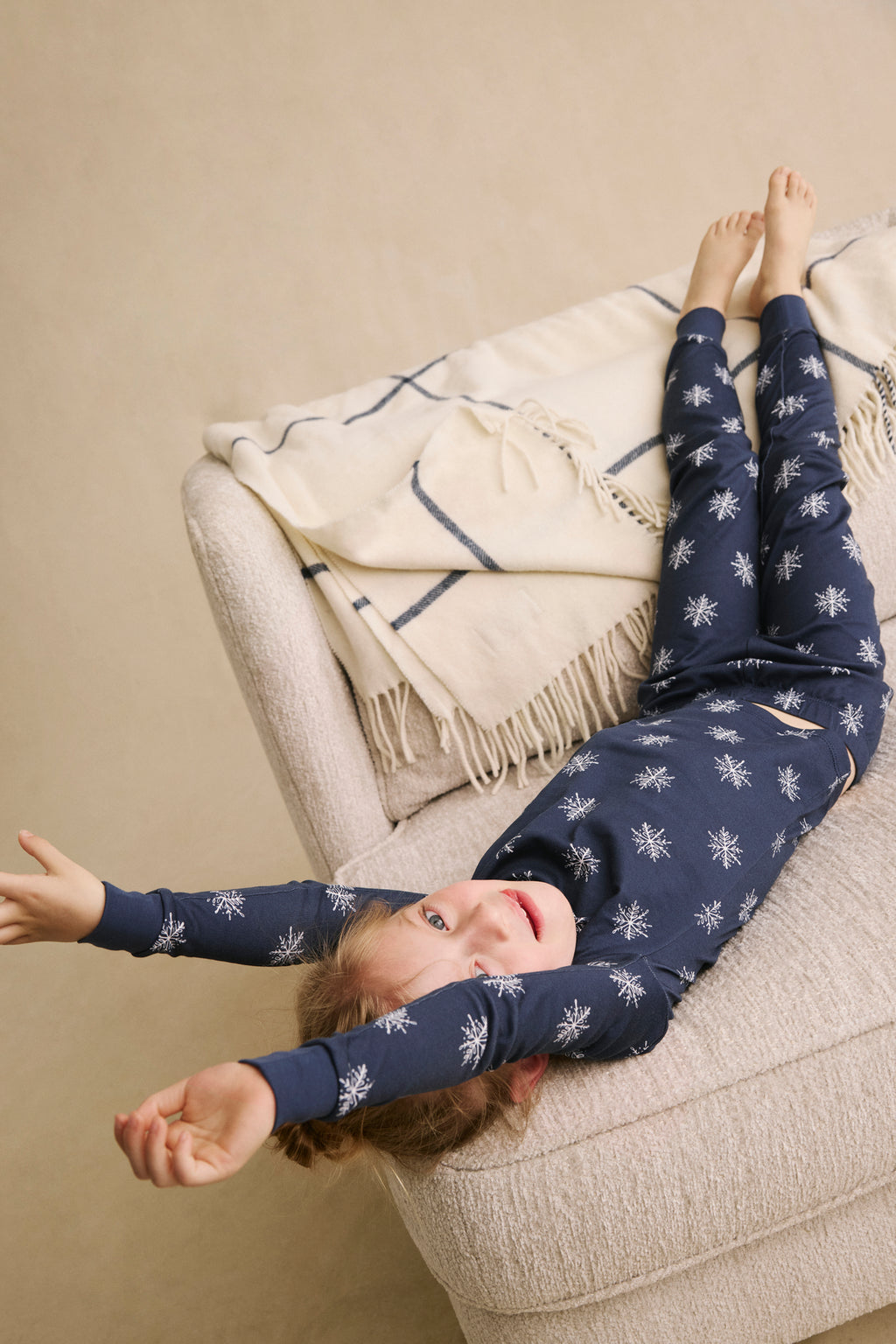 Kids Long-Long Set in English Navy Snowflakes - Main Image 2