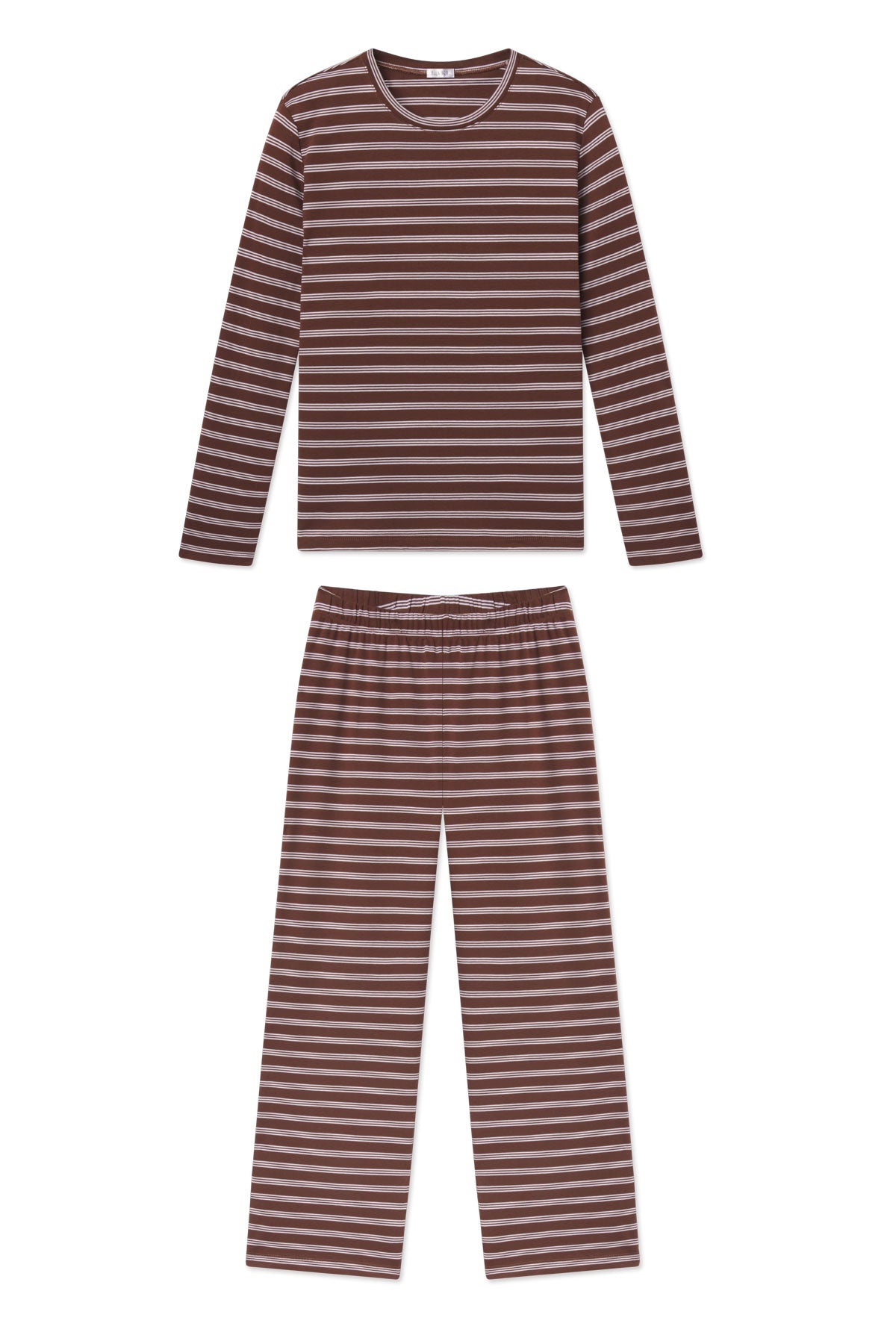 Pima Crew Long-Long Set in Cocoa Triple Stripe XXS