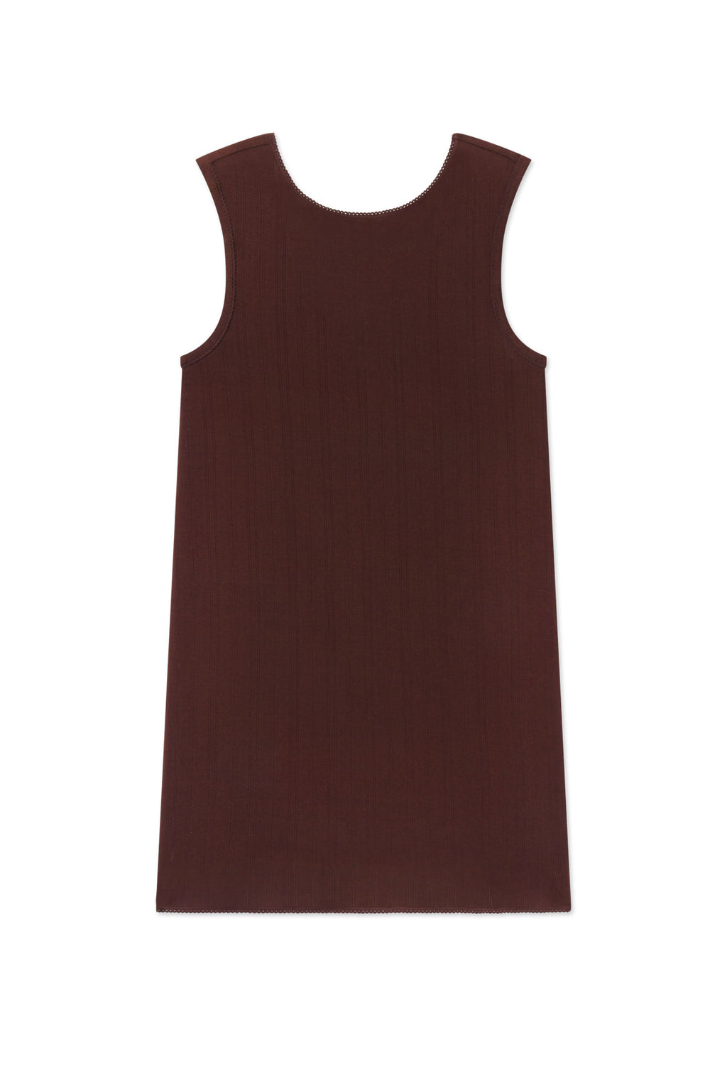 Cocoa brown sleeveless tank gown with scoop neckline and pointelle ribbed texture throughout.
