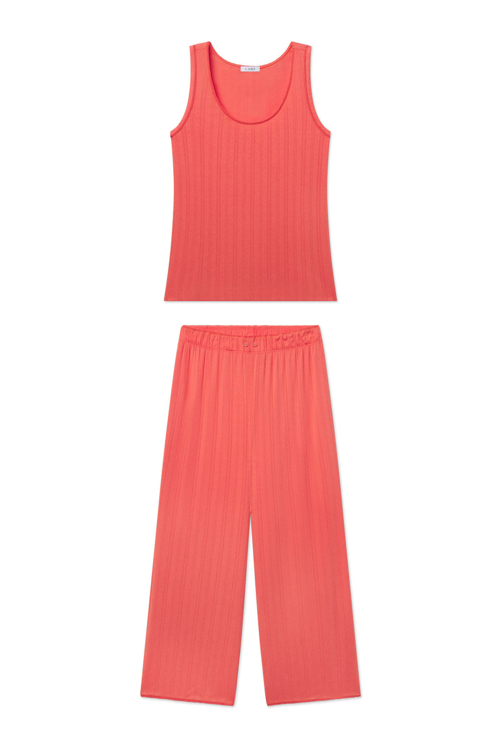 Terrace-colored pointelle tank top and wide-leg pants set displayed flat on white background.