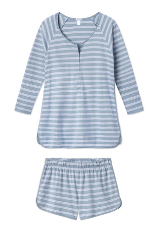 LAKE | Women | Pima Cotton Pajamas | Dusty Blue Stripe Maternity Long ...
