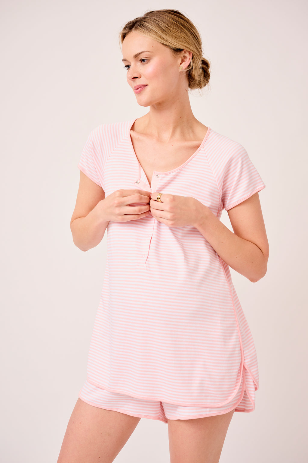 Pima Maternity Shorts Set in English Rose Stripe - Main Image 1