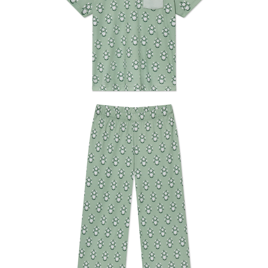 LAKE Women Pima Cotton Pajamas Granite Green Cottage Floral