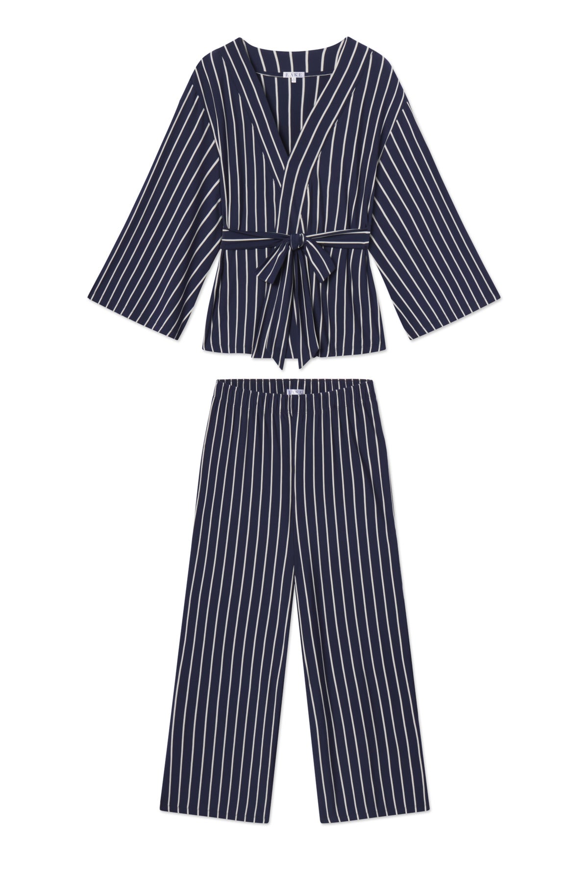 Dream Modal Kimono Pajama Set in English Navy Vertical Stripe XXS