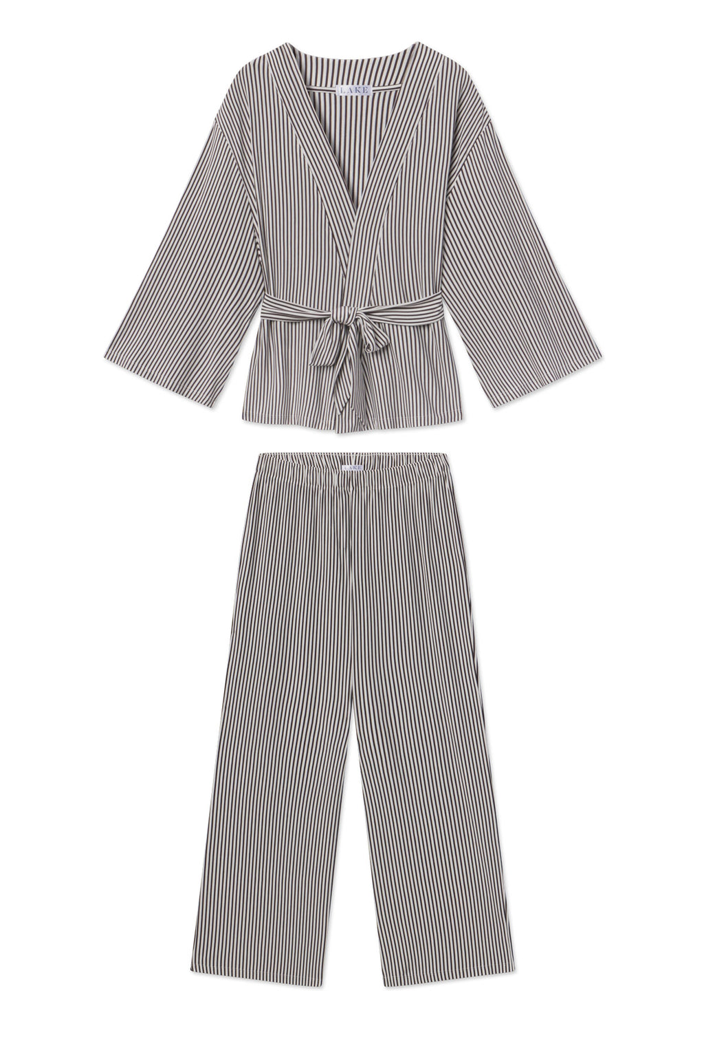 DreamModal® Kimono Pajama Set in Cocoa Pencil Stripe - Featured Image 5