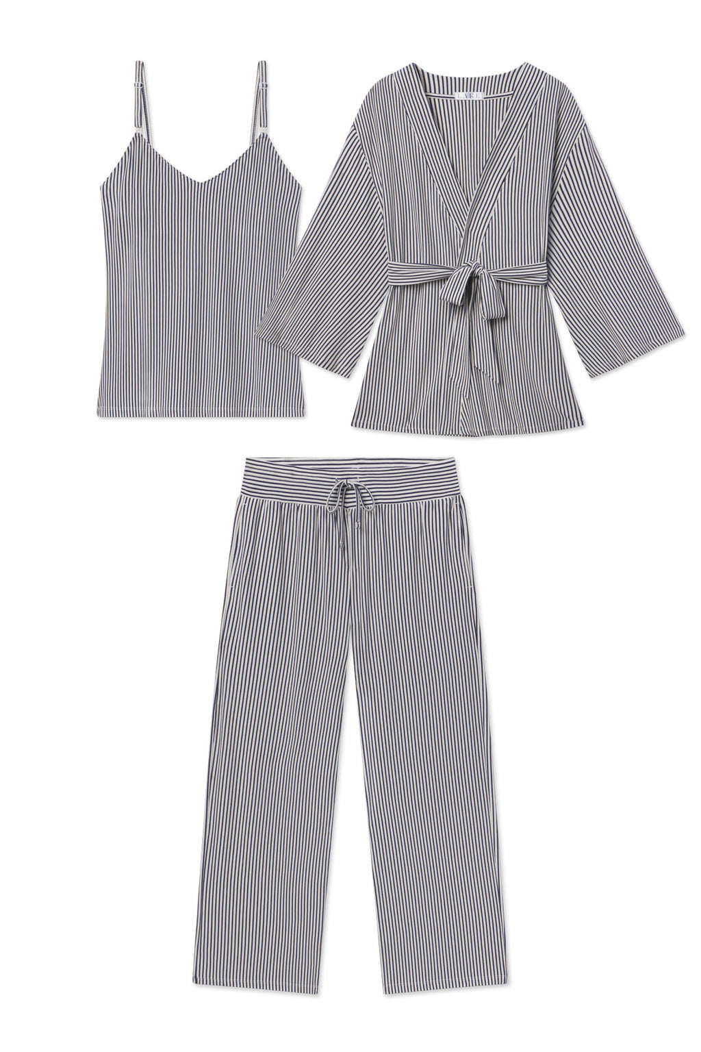 Maternity DreamModal® Kimono Three-Piece Set in Blue Depths Pencil Stripe - Featured Image 5
