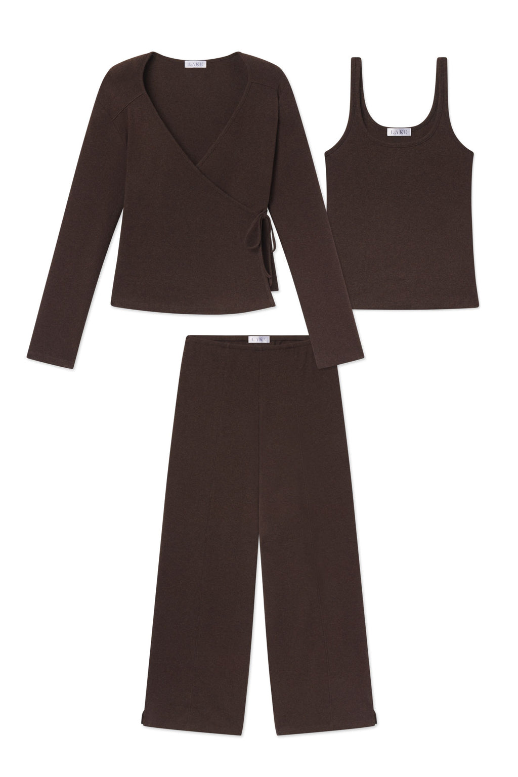 Pima Rib Wrap Three-Piece Pants Set in Cocoa Heather - Featured Image 6