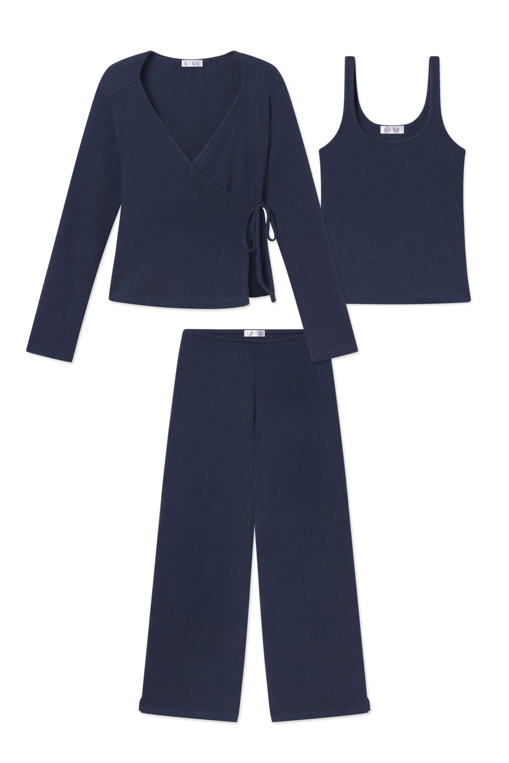 Pima Rib Wrap Three-Piece Pants Set in Navy Heather - Featured Image 5