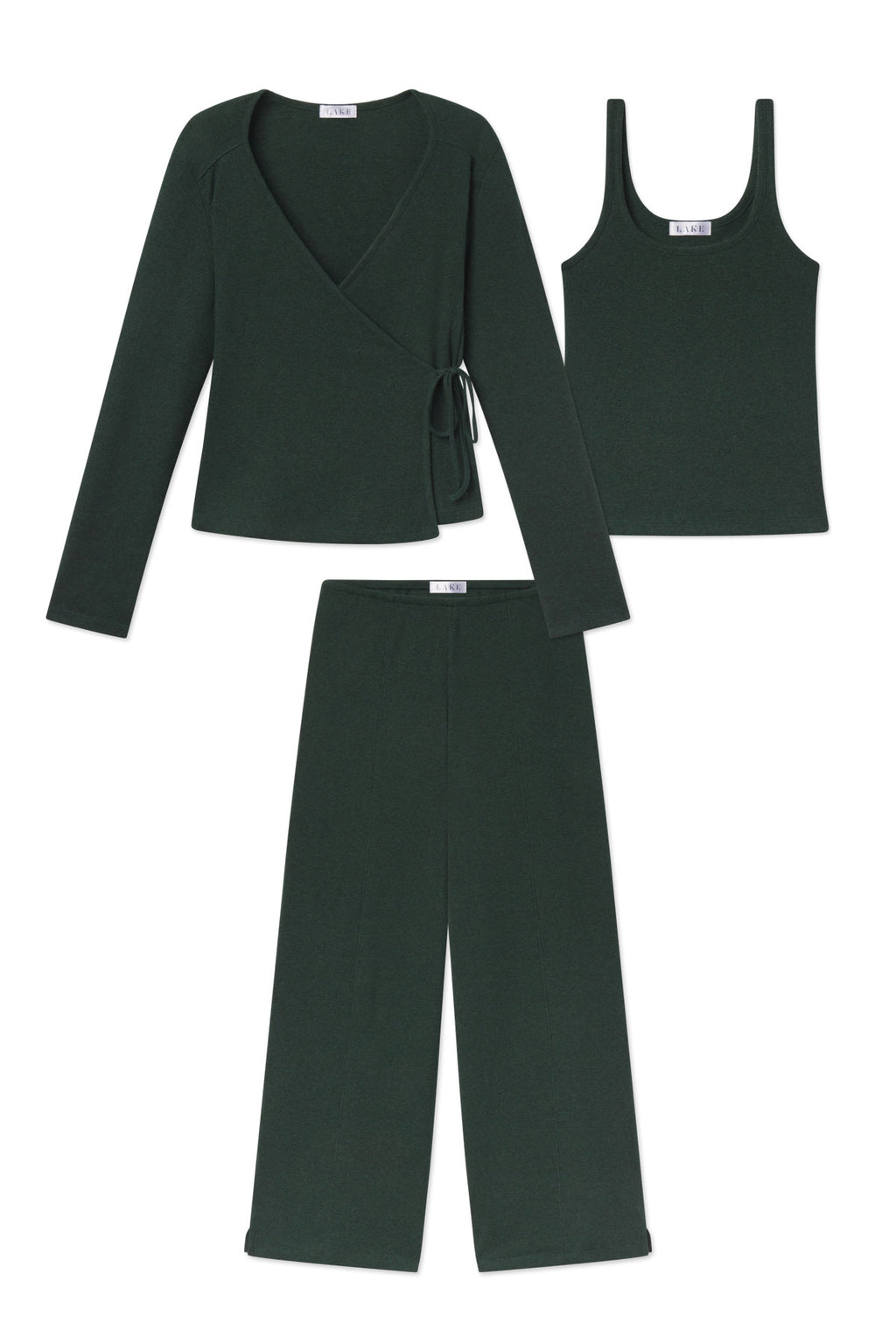 Pima Rib Wrap Three-Piece Pants Set in Trekking Green Heather - Featured Image 6