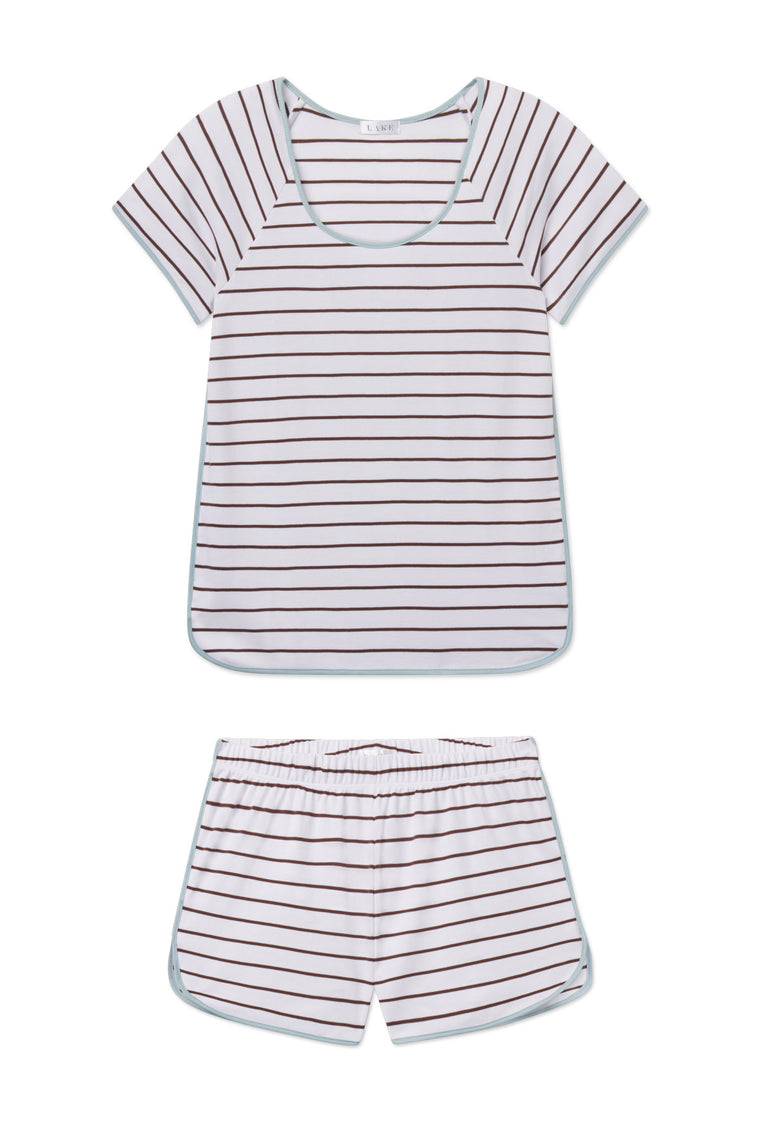 Lake Pajamas Pima Shorts Set in Cocoa Club Stripe