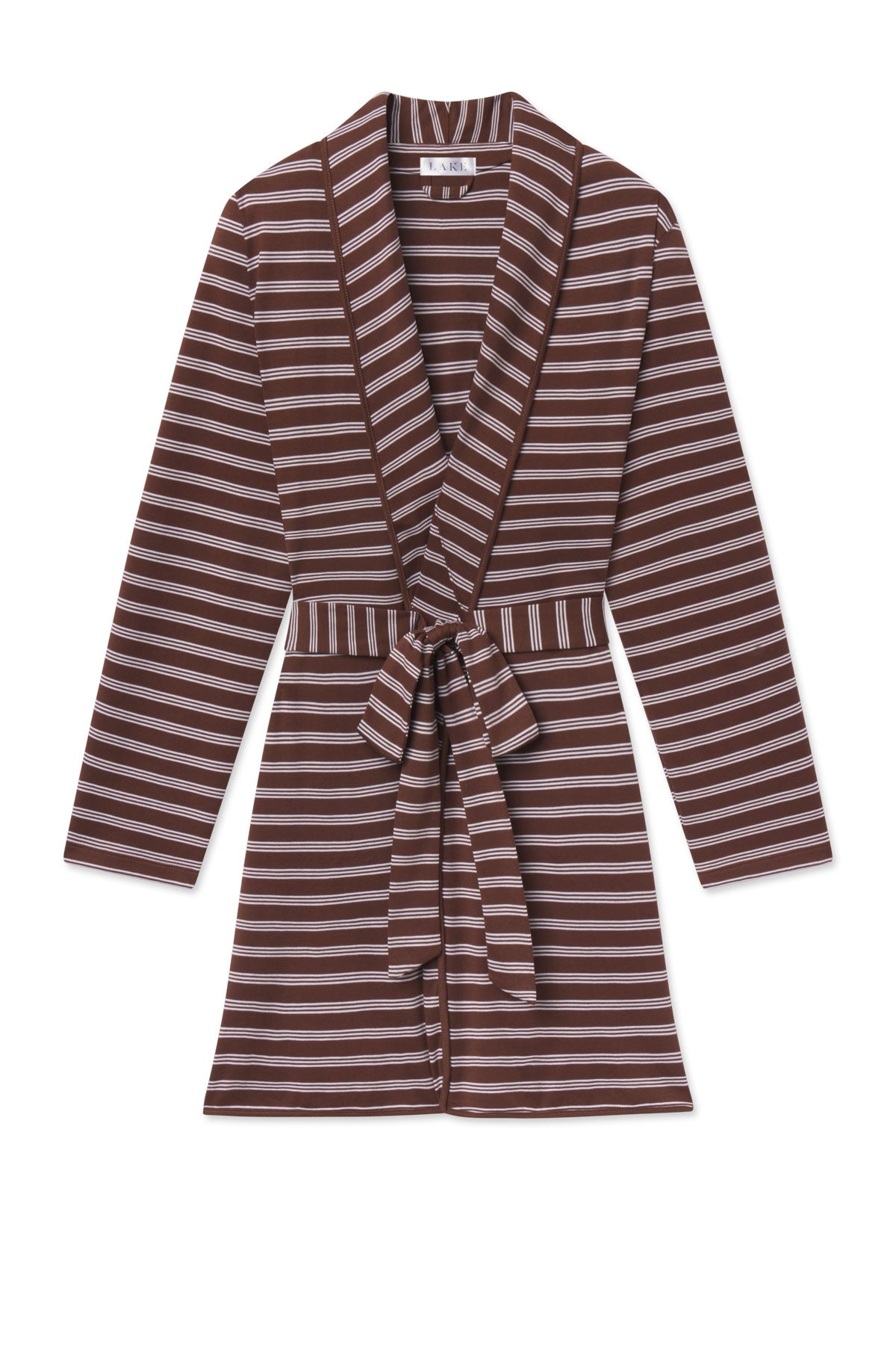 Pima Short Robe in Cocoa Triple Stripe XS