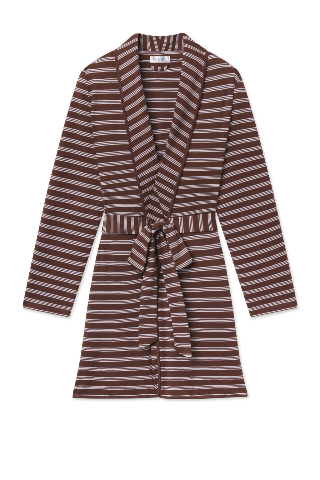 Pima Short Robe in Cocoa Triple Stripe - Featured Image 5