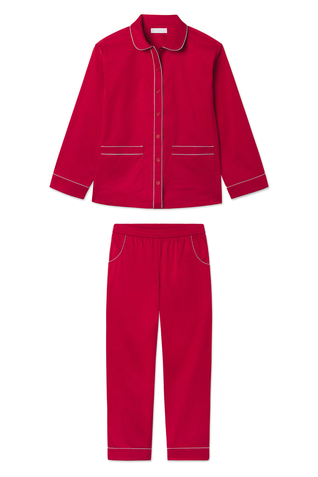 Poplin Piped Pants Set in Scarlet - Main Featured Image