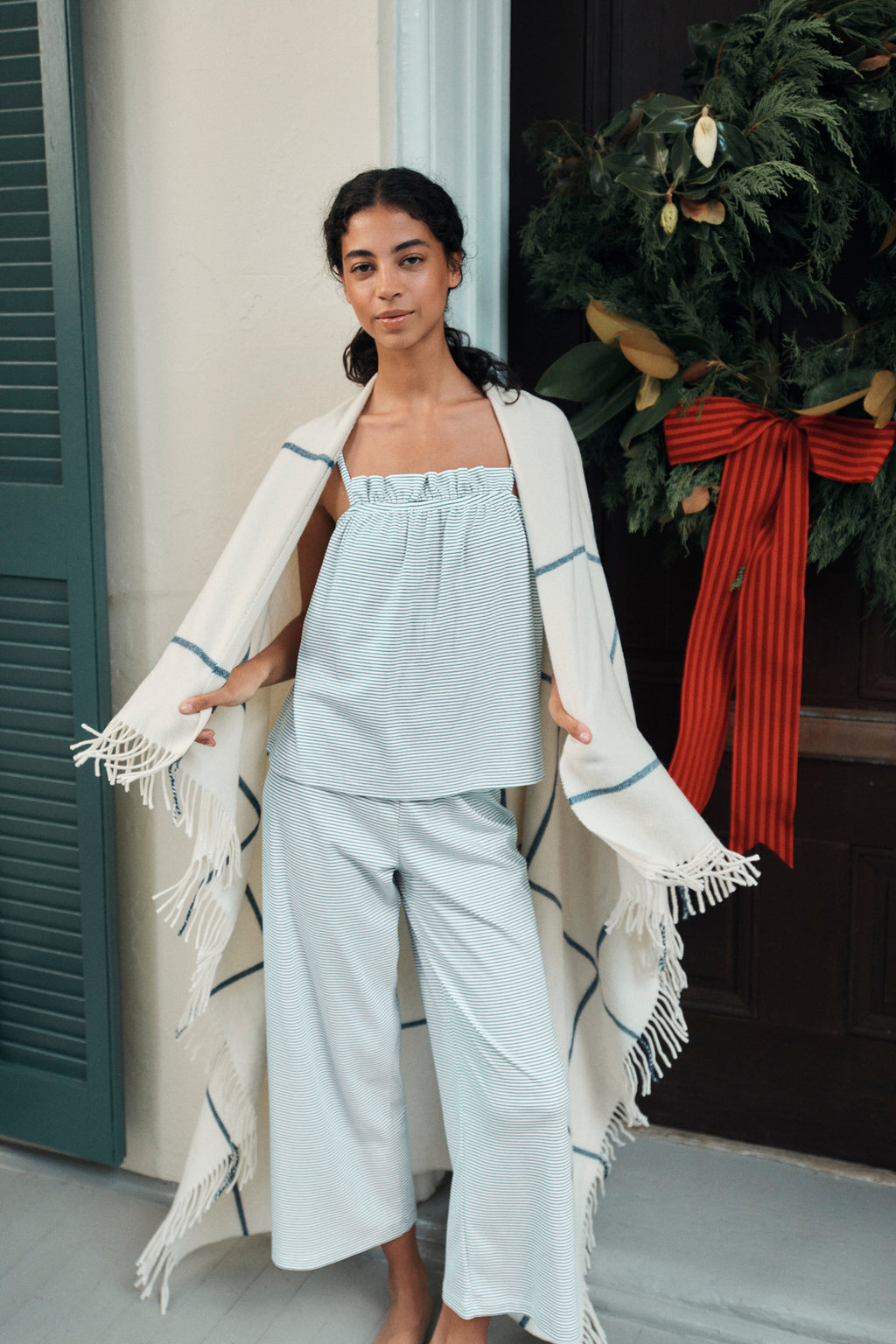 Pima Ruffle Pants Set in Classic Green - Main Image 3