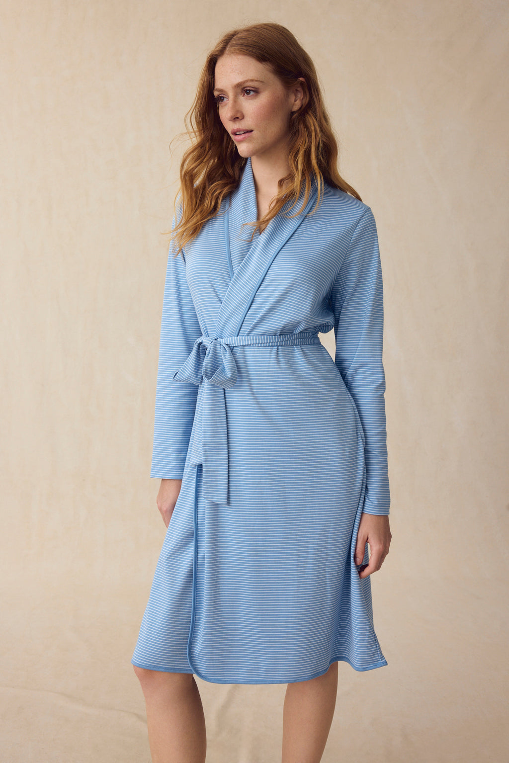 LAKE | Women | Pima Cotton Pajamas | Serene Blue Stripe Pima Robe LAKE | Women | Pima Cotton Pajamas | Serene Blue Stripe Pima Robe