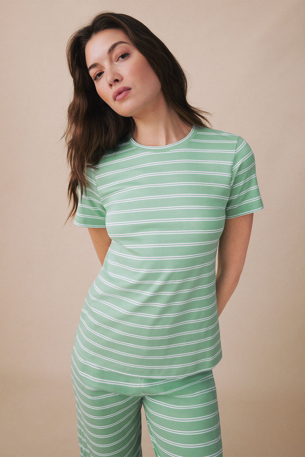 Pima Crew Short-Long Set in Meadow Stripe - Main Image 2