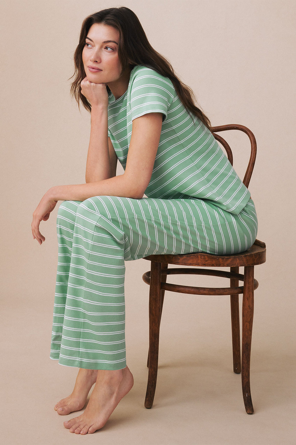 Pima Crew Short-Long Set in Meadow Stripe - Main Image 1
