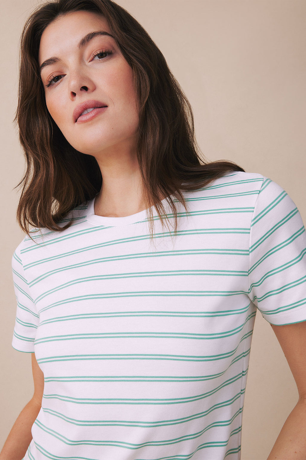 Pima Crew Shorts Set in Meadow White Stripe - Main Image 2