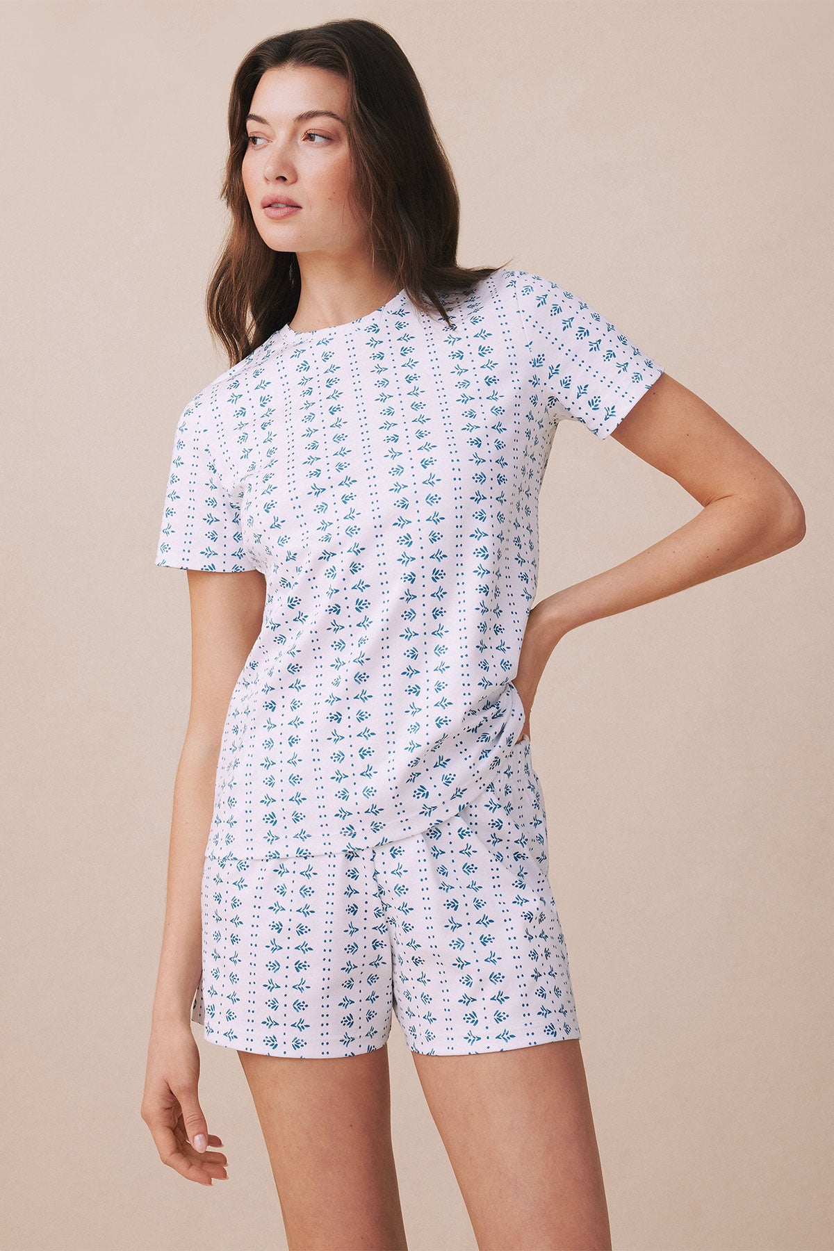 LAKE | Women | Pima Cotton Pajamas | Haven Blue Garden Arbor Crew