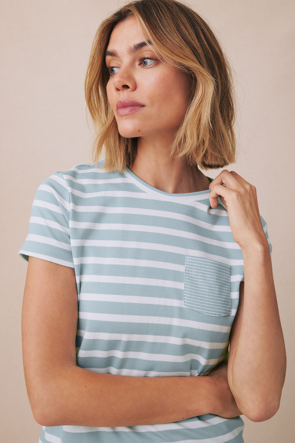Pima Crew Wide Leg Pajama Set in Mixed Seabrook Stripe - Main Image 2