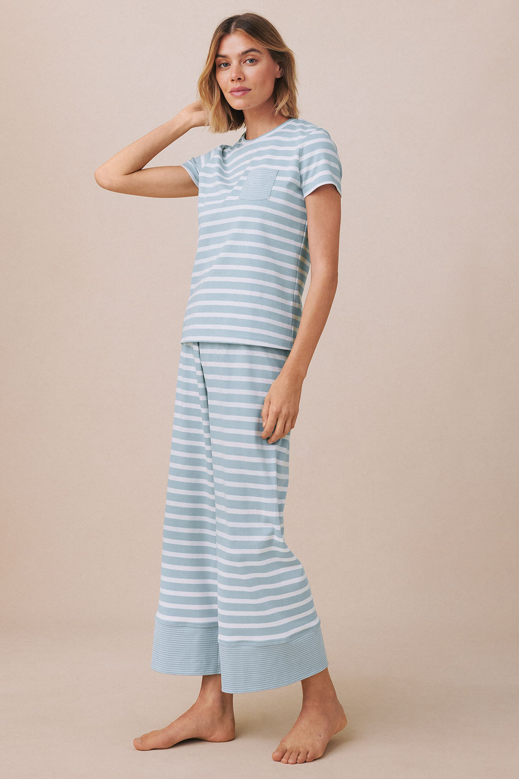 Pima Crew Wide Leg Pajama Set in Mixed Seabrook Stripe - Main Image 3