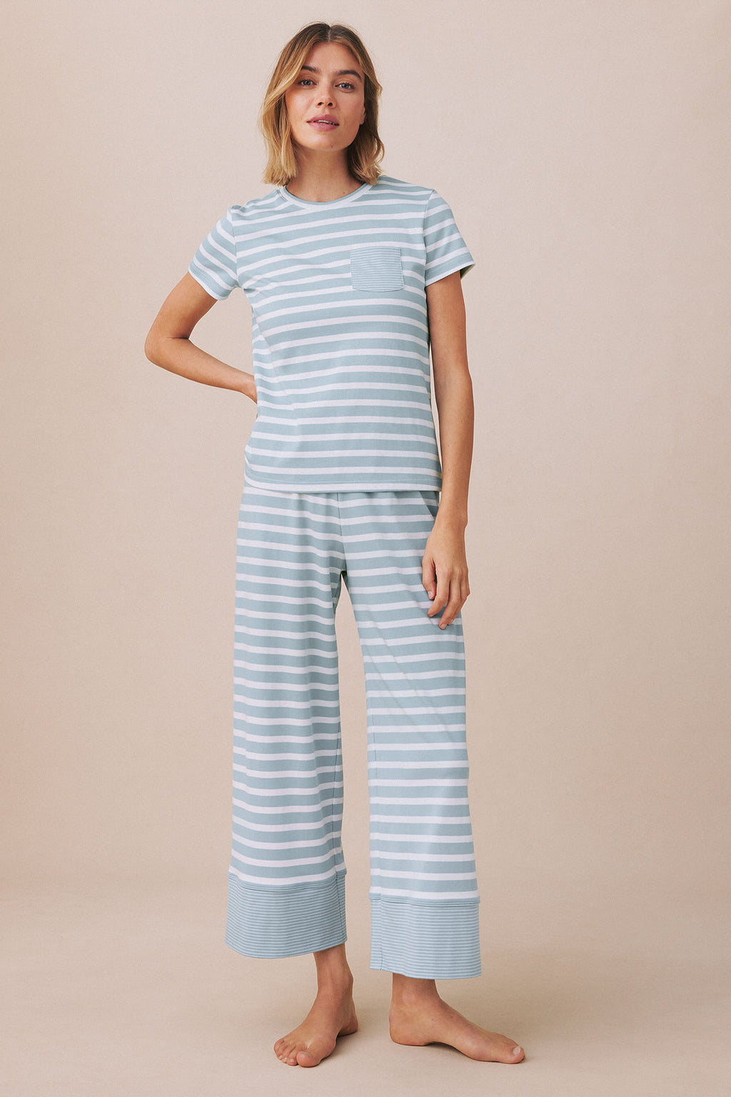 Pima Crew Wide Leg Pajama Set in Mixed Seabrook Stripe - Main Image 1