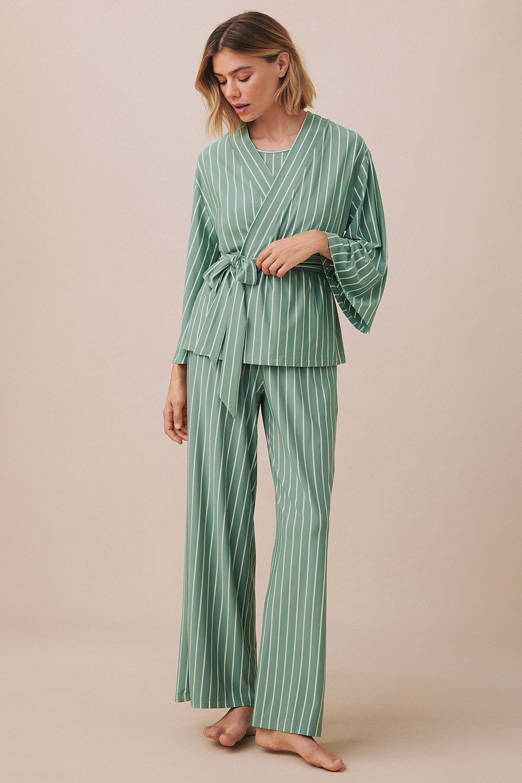 DreamModal® Kimono Three-Piece Pants Bundle in Boxwood Vertical Stripe - Main Image 1