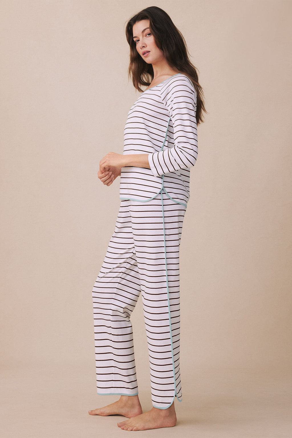 Pima Long Sleeve Three-Piece Bundle in Cocoa Club Stripe - Main Image 2