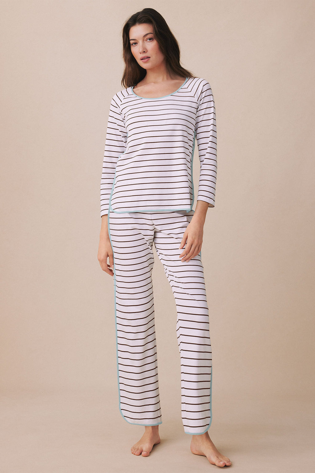 Pima Long Sleeve Three-Piece Bundle in Cocoa Club Stripe - Main Image 4