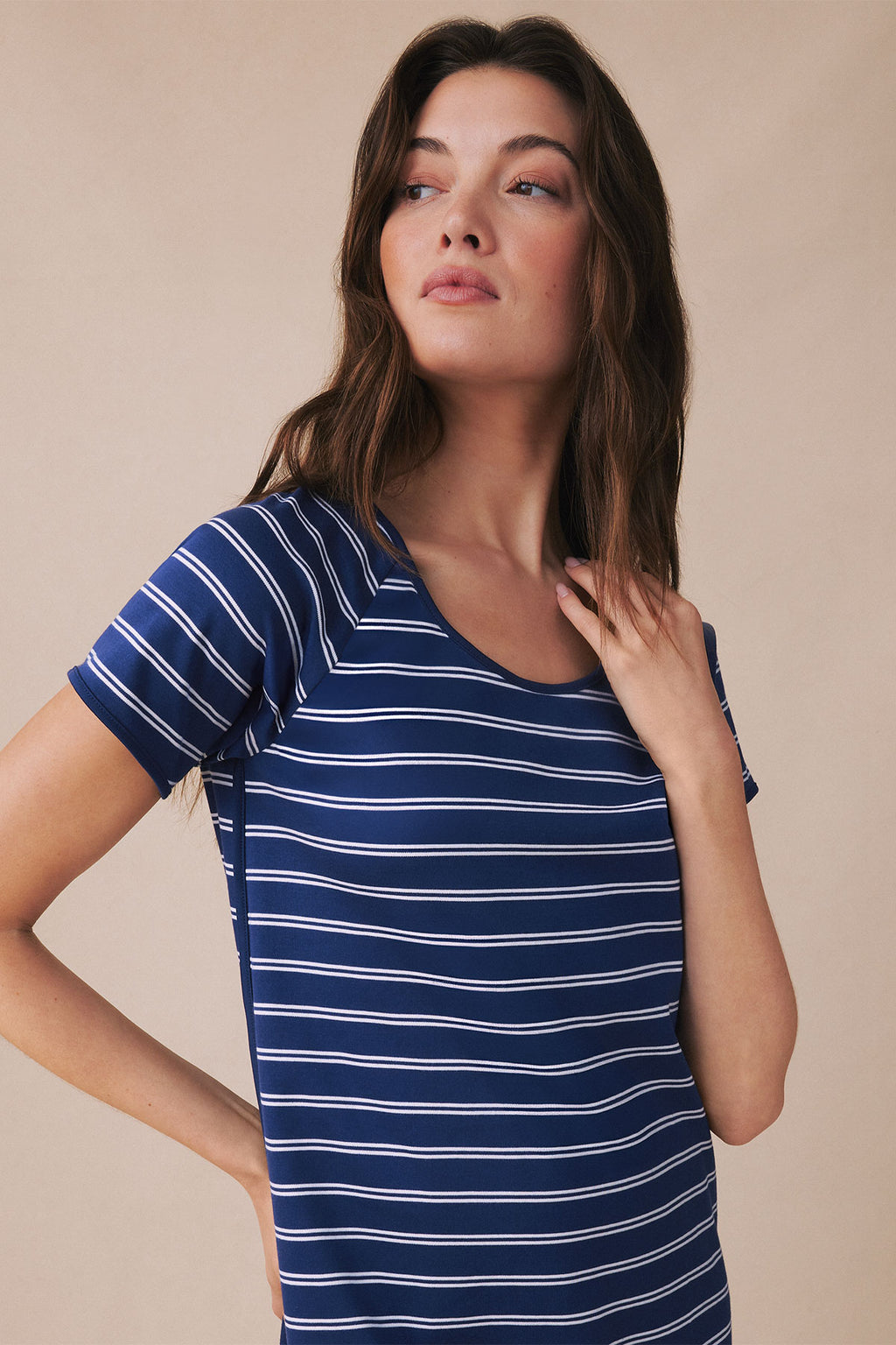 Pima Nightgown in Blue Depths Tidal Stripe - Main Image 1