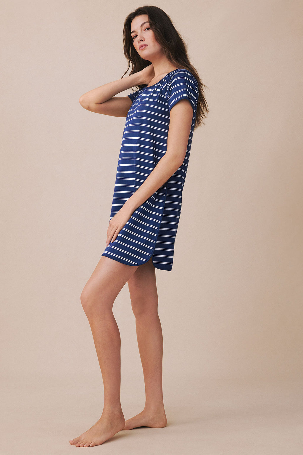 Pima Nightgown in Blue Depths Tidal Stripe - Main Image 2
