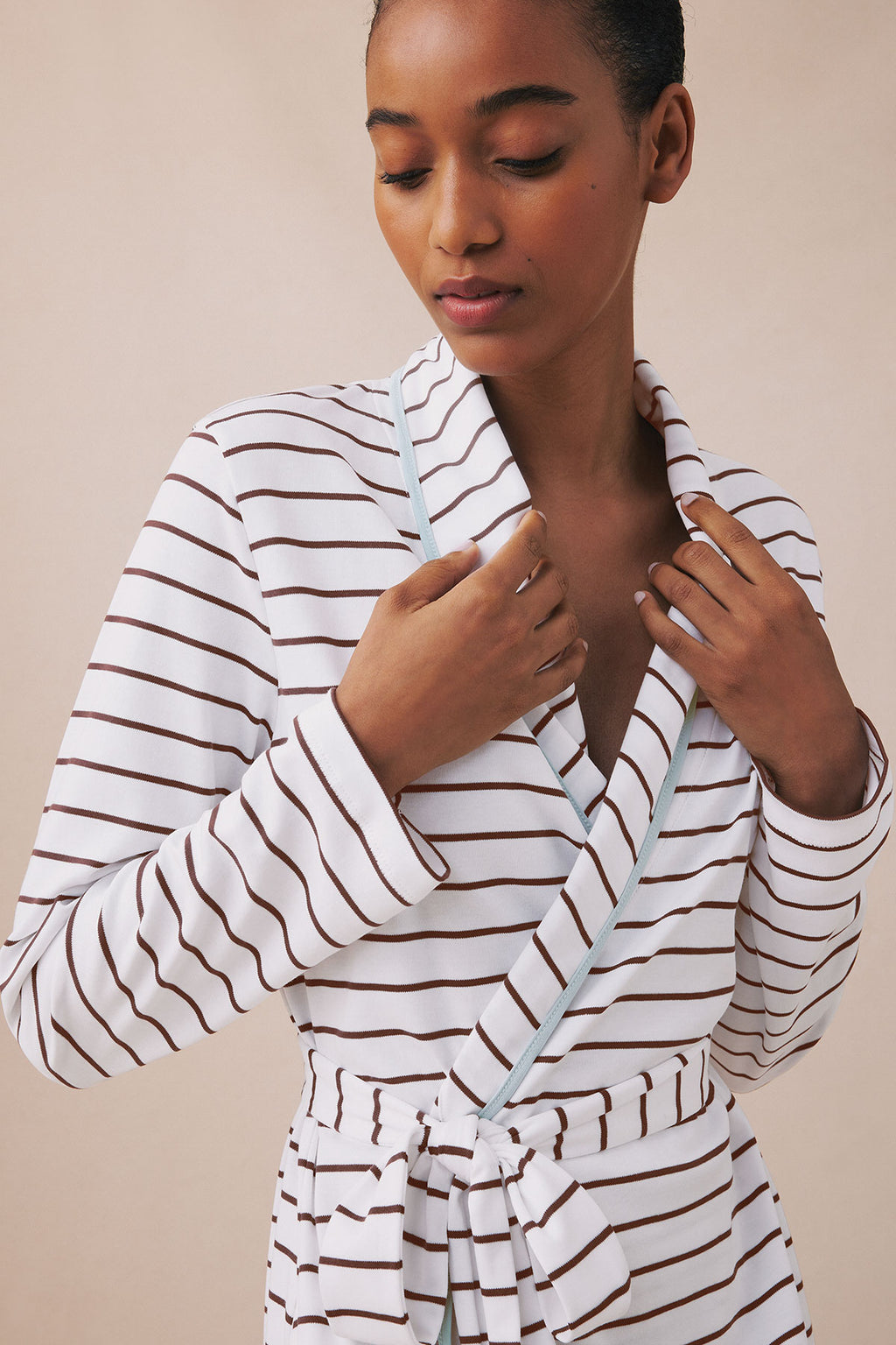 Pima Robe in Cocoa Club Stripe - Main Image 2