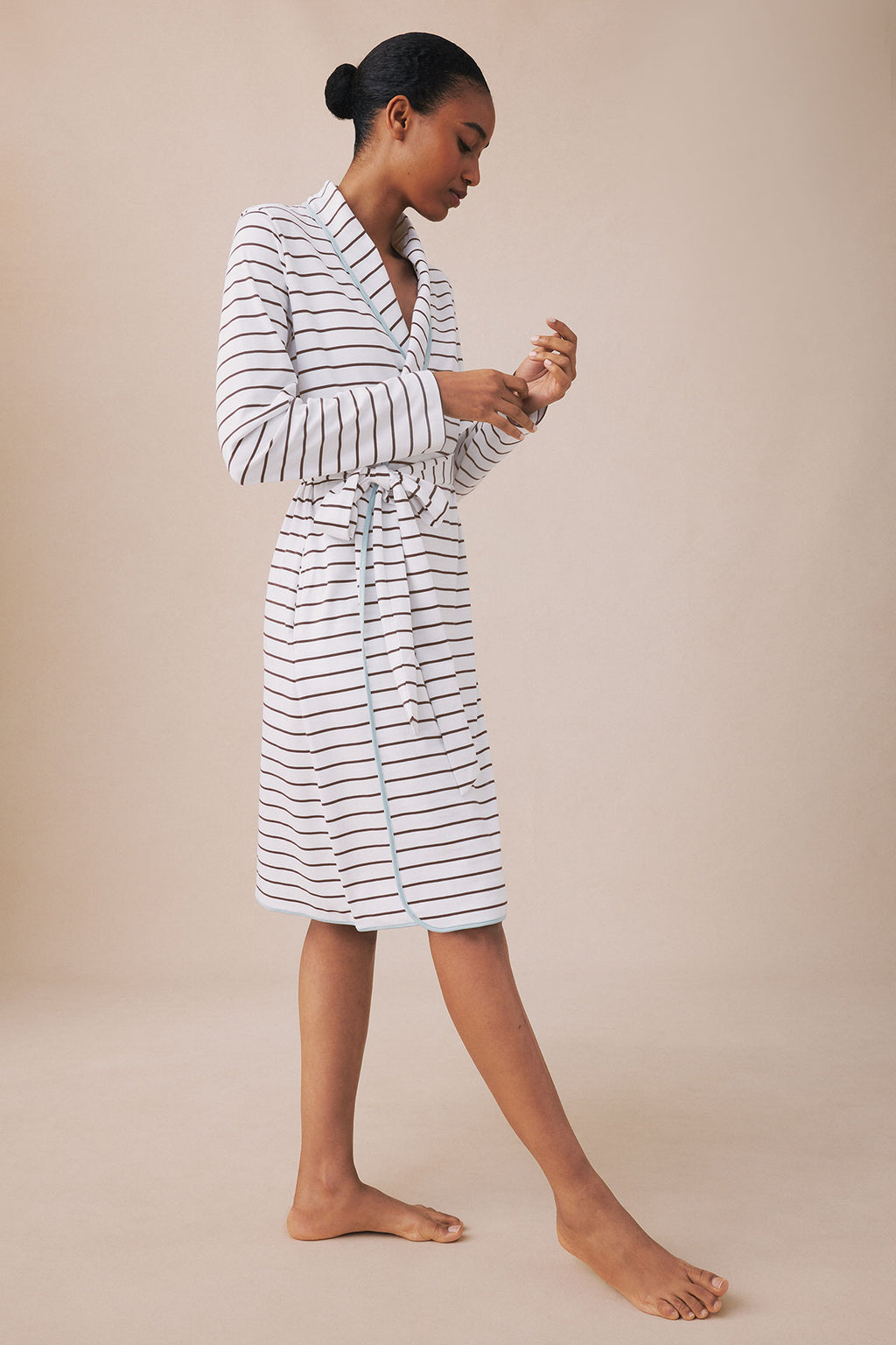 Pima Robe in Cocoa Club Stripe - Main Image 4