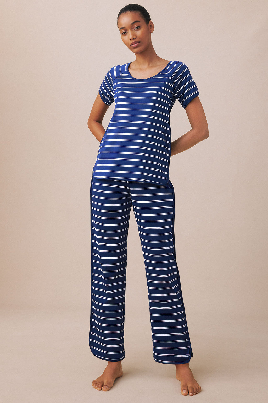 Pima Short-Long Set in Blue Depths Tidal Stripe - Main Image 2