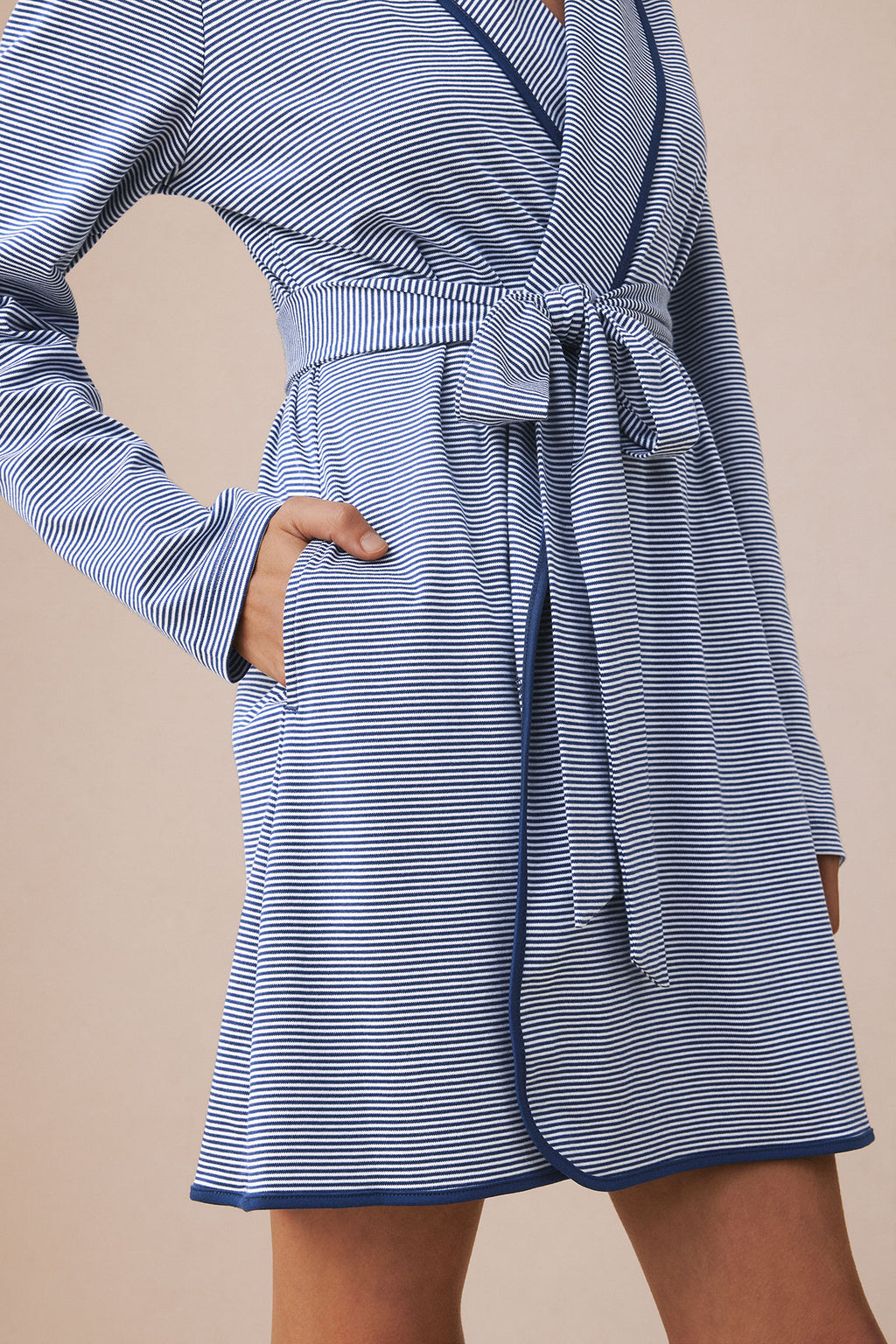 Pima Short Robe in Blue Depths Mini Stripe - Main Image 3