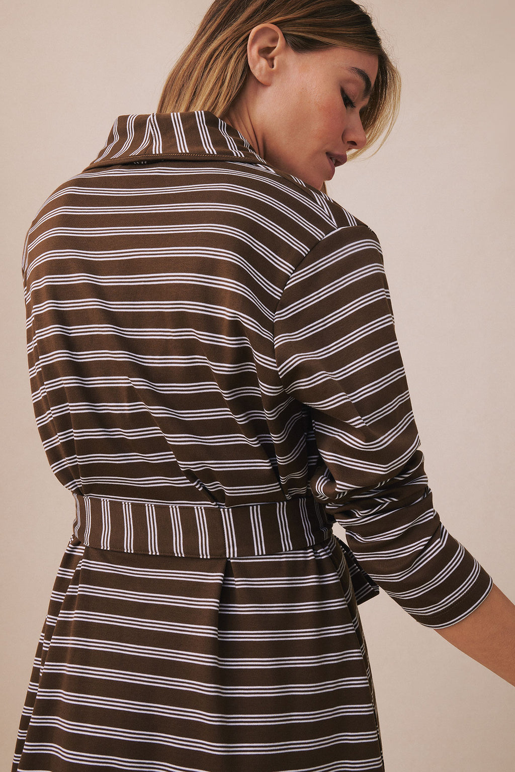 Pima Short Robe in Cocoa Triple Stripe - Main Image 3