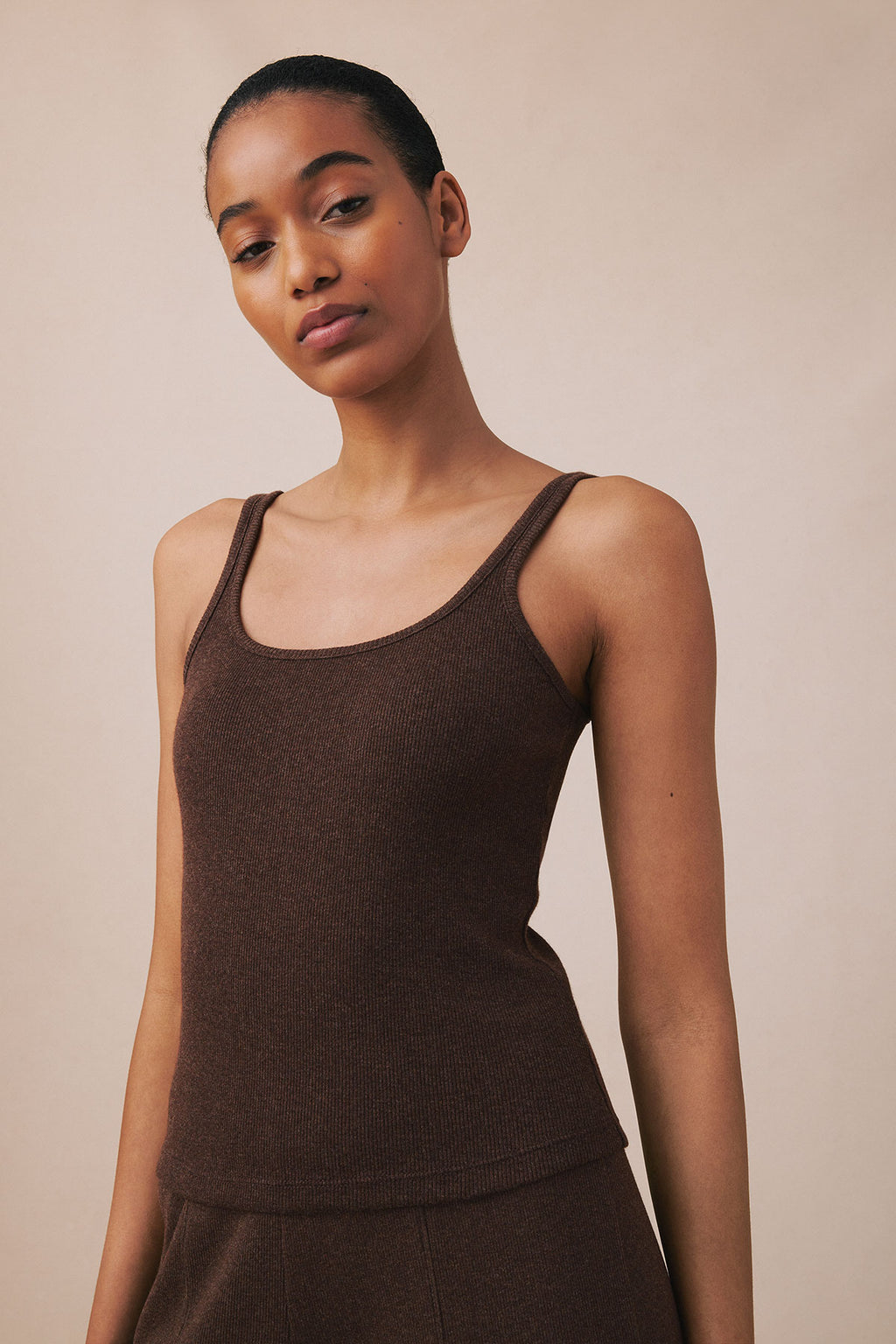 Pima Rib Wrap Three-Piece Pants Set in Cocoa Heather - Main Image 4