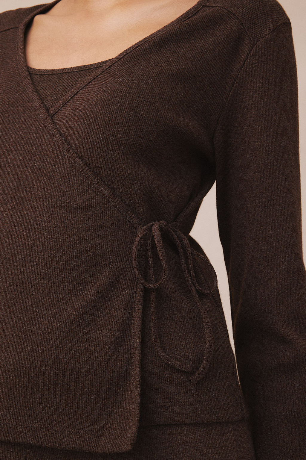 Pima Rib Wrap Three-Piece Pants Set in Cocoa Heather - Main Image 2